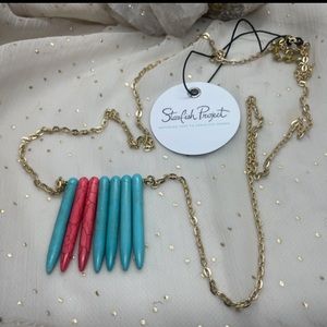 Turquoise and Coral colored Gold Stone Necklace